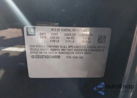 2016 Chevrolet Malibu 1Lt z USA, uszkodzony, nr VIN 1G1ZE5ST8GF244590